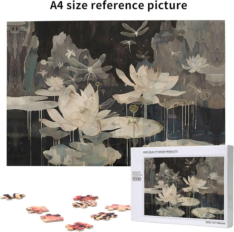 Phayah 1000 قطعة لغز زهرة اللوتس واليعسوب للبالغين ديكور المنزل 29.5 × 19.7 بوصة - Image 5